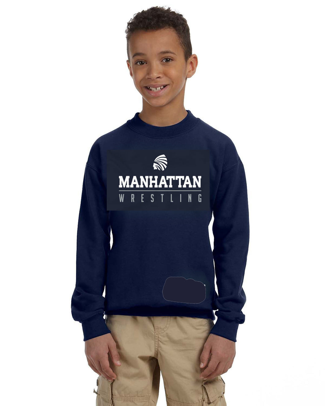 G240B Youth 100% Pre Shrunk Cuffed Long Sleeve Manhattan Wrestling